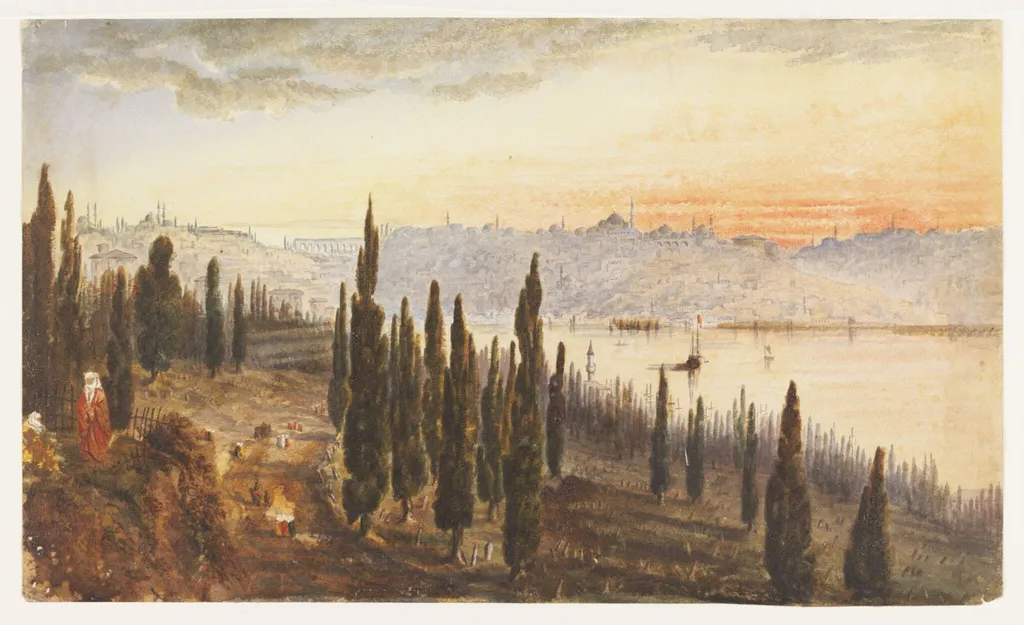 View of Constantinople from the cemetery at Pera, by Unknown, watercolor, 1865