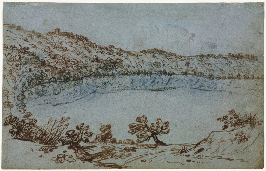 View of Lake Nemi (recto), by Unknown, 1650