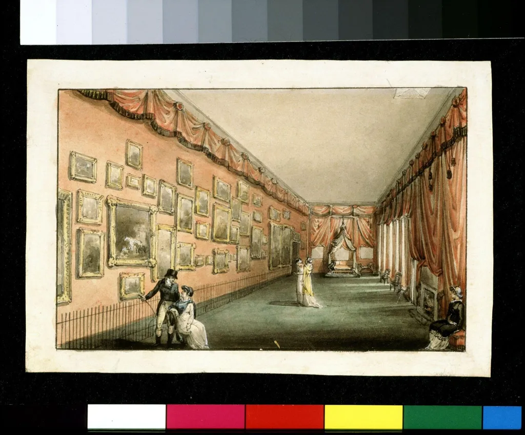 View of Mary Linwood's gallery, by Unknown, watercolor, 1810