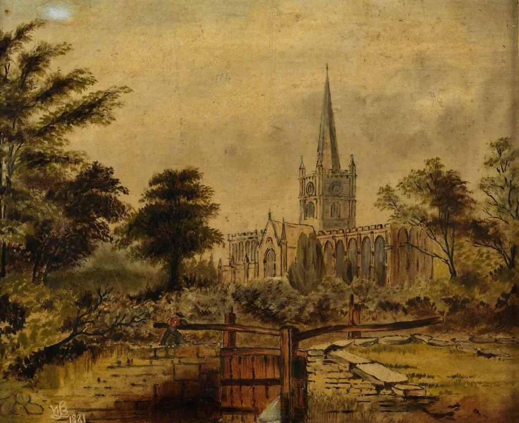 View of Stratford-upon-Avon Cathedral, by Unknown, oil, 1891