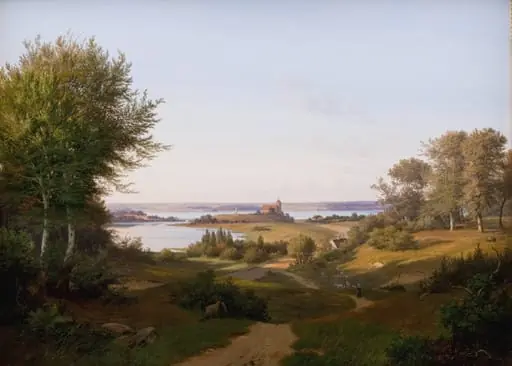 View of the Hill at Skanderborg Castle, Jutland, and the Memorial to frederik VI, by Unknown