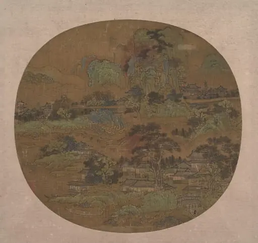 明  佚名  樓閣江帆圖  團扇|Village and Temples in Jiangnan, by Unknown, 1416