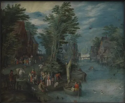 Village at a River, by Unknown