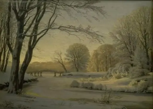 Vinterlandskab med en tilfrossen å, by Unknown
