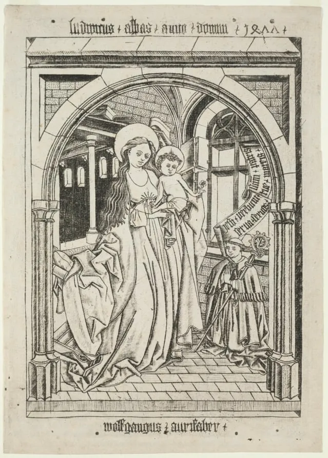 Virgin and Child, Abbot Ludwig Kneeling, by Unknown, 1404
