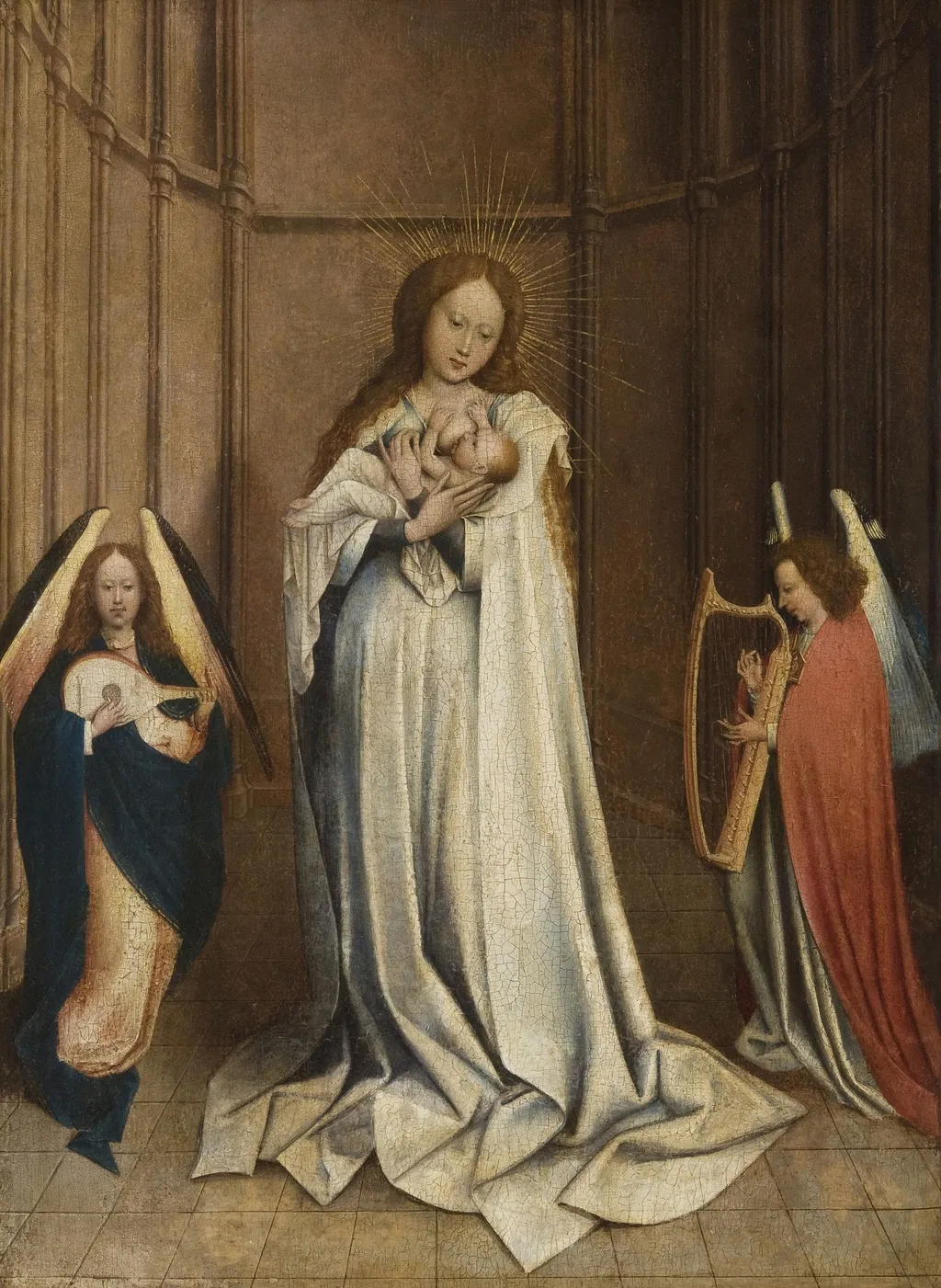 Virgin and Child, with Two Angels in an Apse, by Unknown, oil, 1500