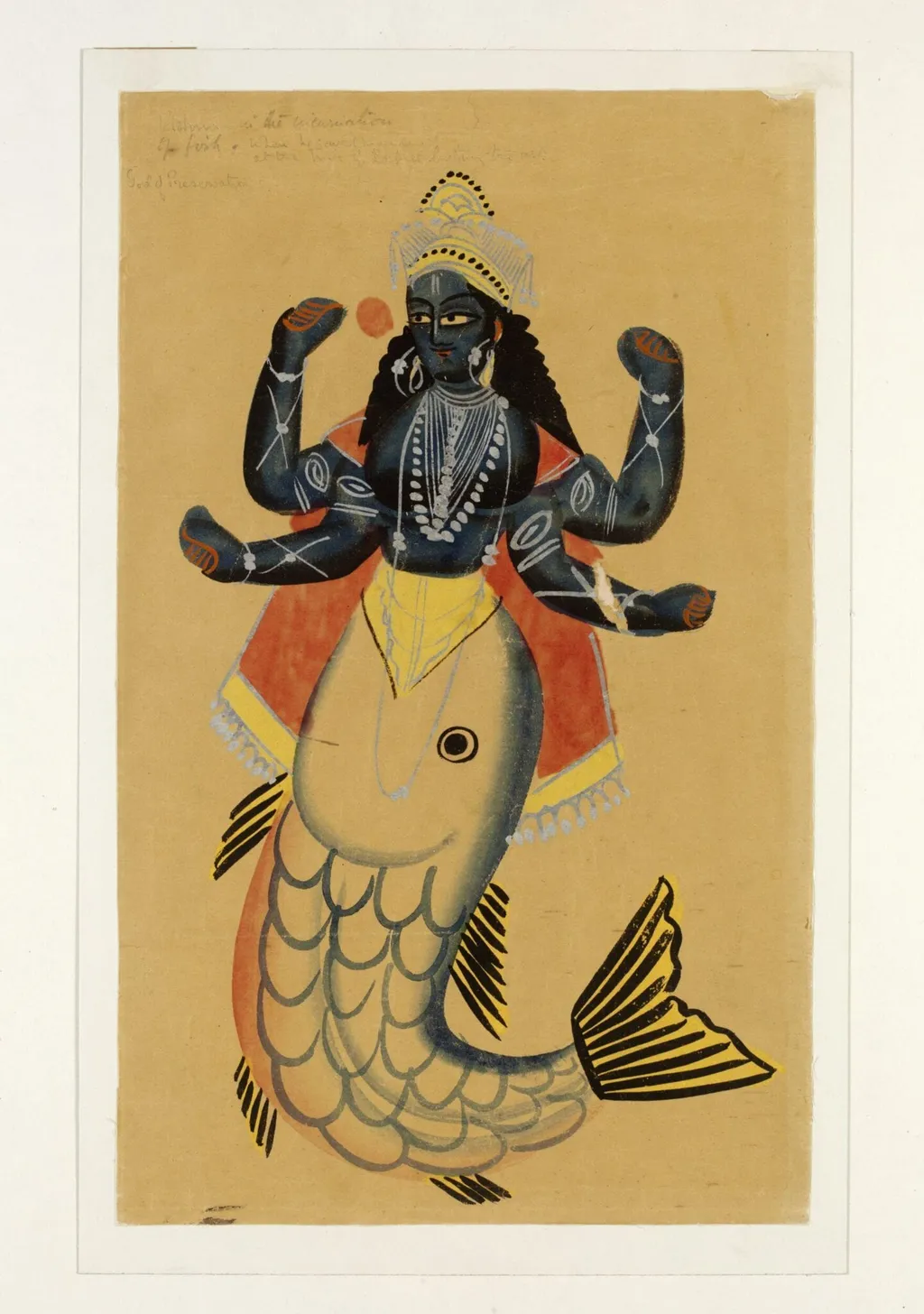 Vishnu as Matsya, by Unknown, paint, 1885