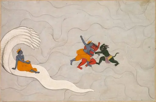 Vishnu Battles Madhu and Kaitabha, from a Markandeya Purana, by Unknown