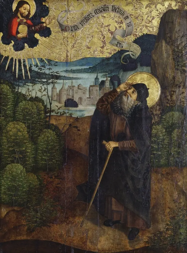 Vision of St. Anthony the Hermit, detail of an altar wing from the Church of Saint Anthony in  Szepesbéla (today Spišská Belá, Slovakia), by Unknown
