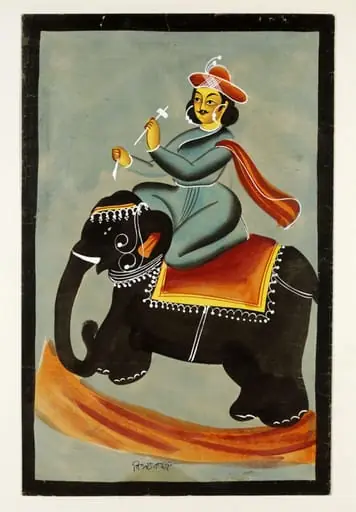 Visvakarma on a black elephant, by Unknown
