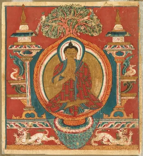 Votive initiation card (tsakali) with preaching Buddha Shakyamuni, by Unknown