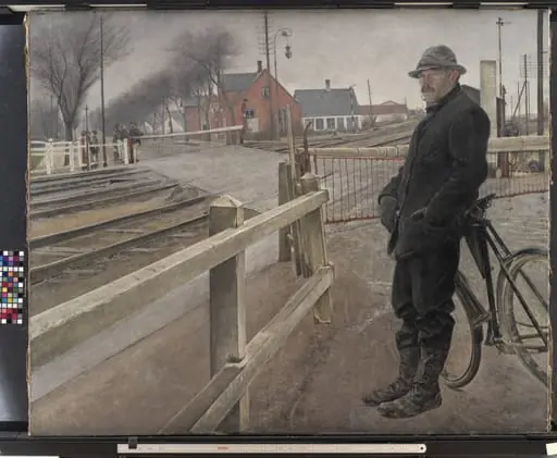 Waiting for the Train. Level Crossing by Roskilde Highway, by Unknown