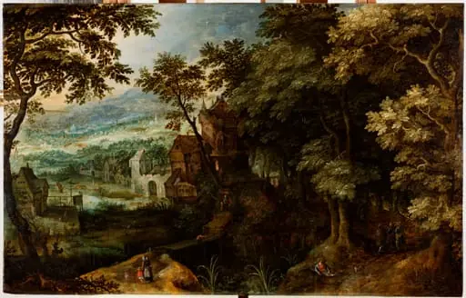 Waldlandschaft mit dem Gang nach Emmaus, by Unknown
