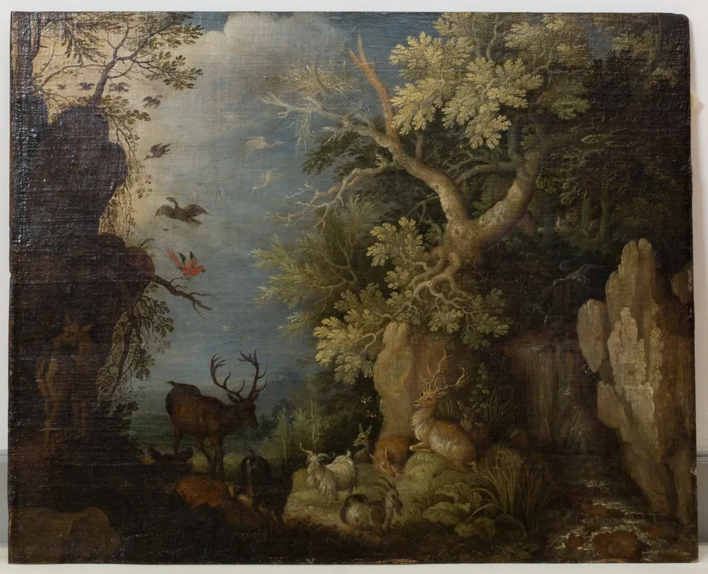 Waldlandschaft mit Tieren, by Unknown, 1650