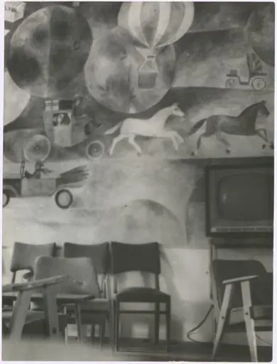 Wall painting at the District and Municipal Public Library in Nidzica., by Unknown