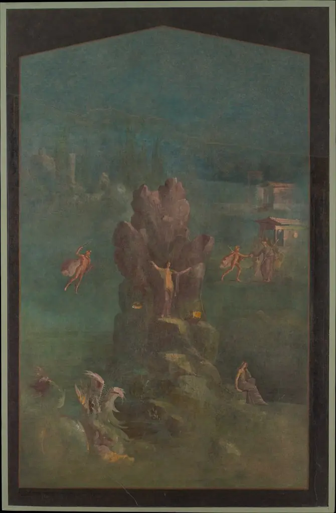 Wall painting: Perseus and Andromeda in landscape, from the imperial villa at Boscotrecase, by Unknown