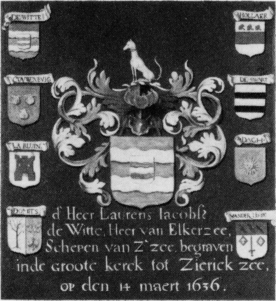 Wapenbord met het wapen van Laurens Jacobsz de Witte en zijn acht kwartieren, by Unknown, oil, 1650
