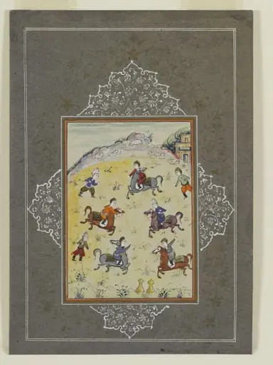 Watercolour of a polo match, by Unknown