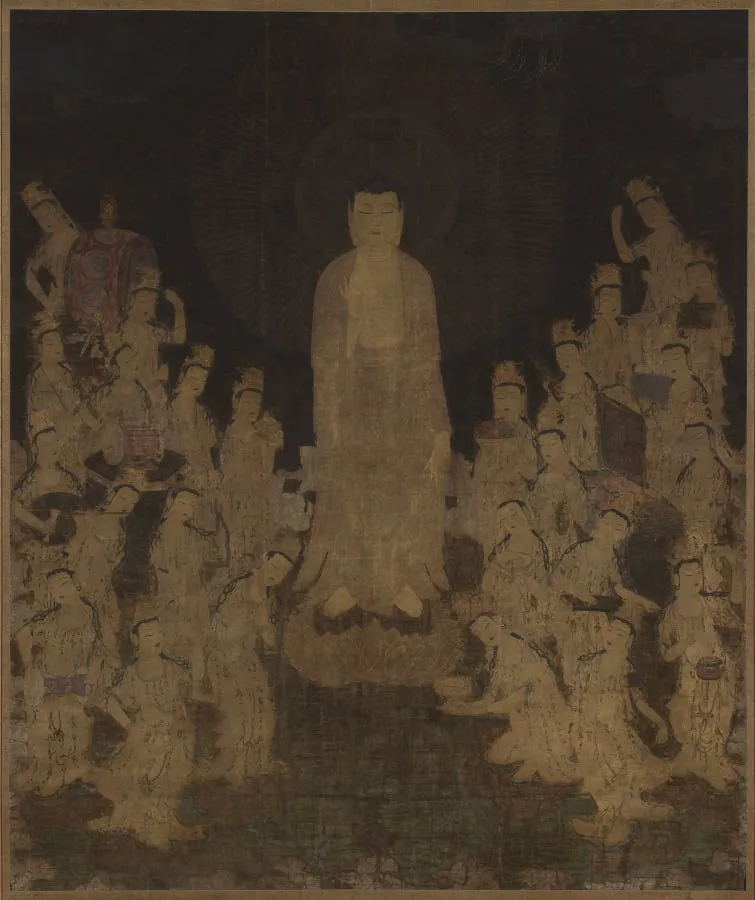 Welcoming Descent of Amida with Twenty-Five Bodhisattvas, by Unknown, unspecified, 1304