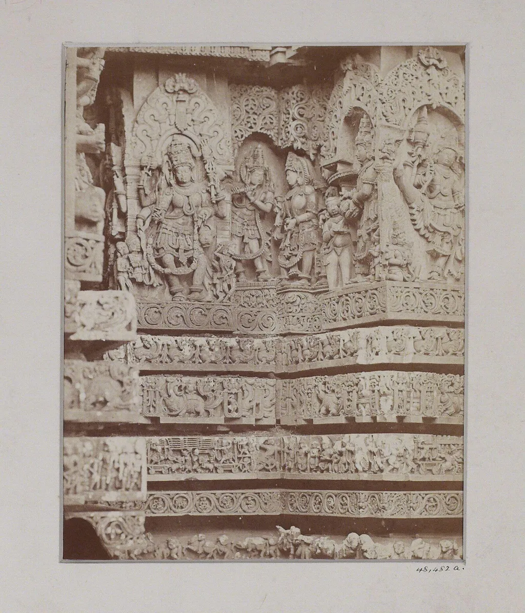 Western front of the great temple at Halebid, by Unknown, photographic, 1850