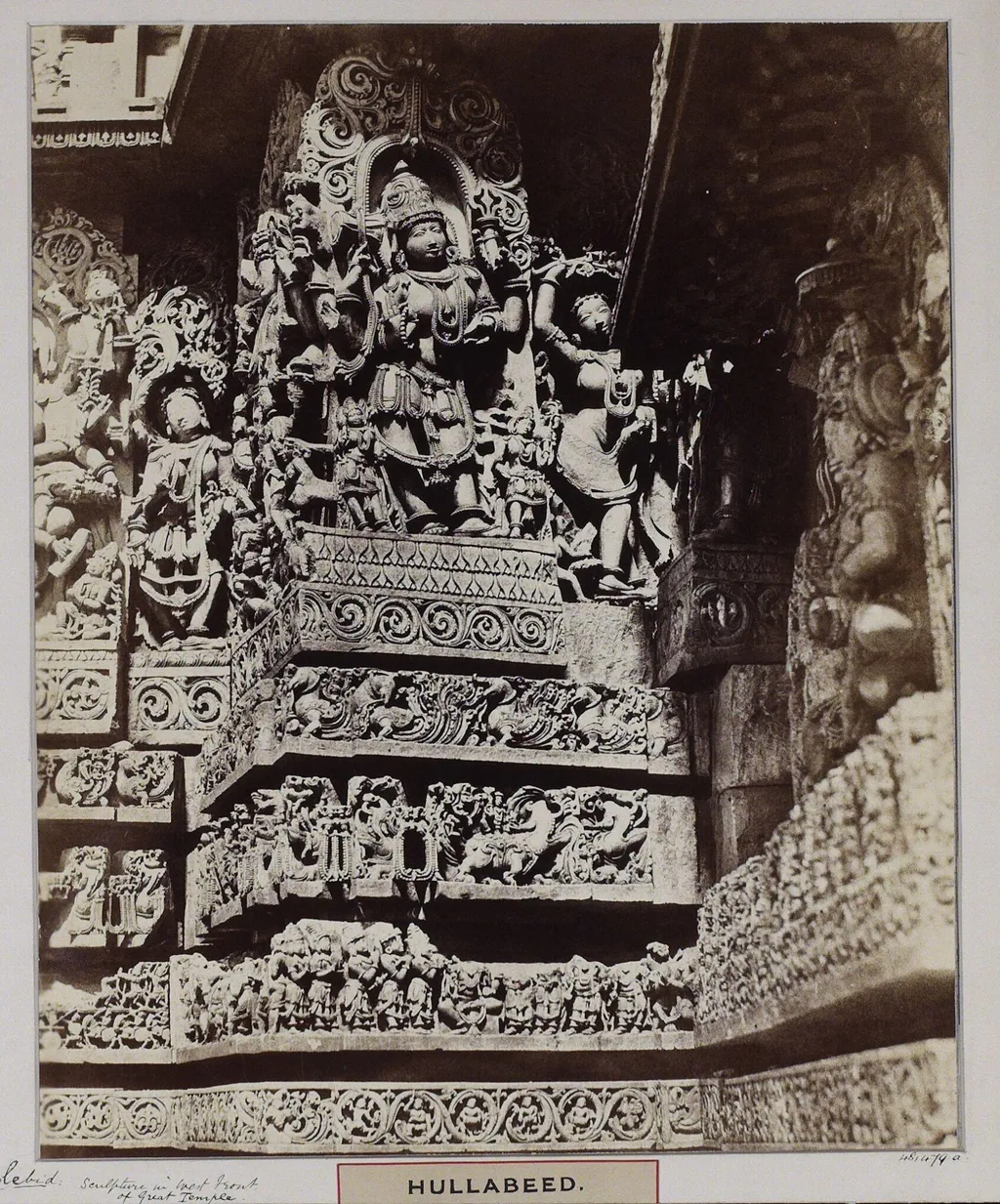 Western terraced front of the great temple at Halebid, by Unknown, photographic, 1850