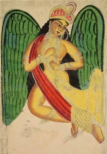 Winged Apsara with a Horn (recto), by Unknown