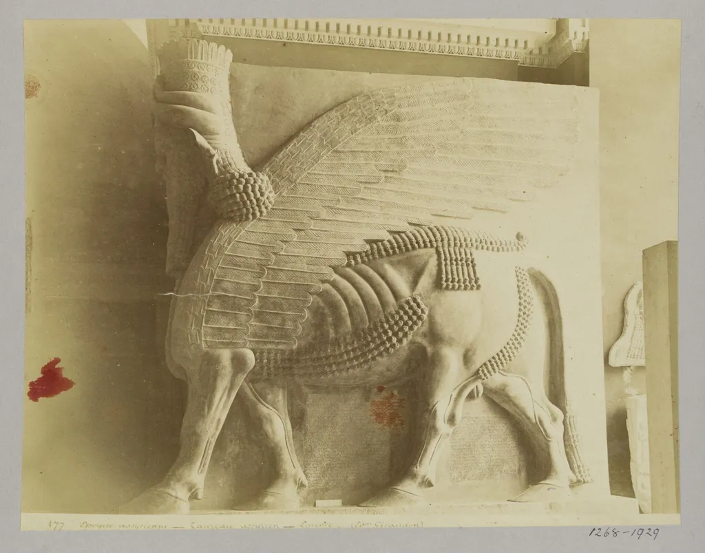 Winged bull from Khorsabad (Sargon, 722-705 B.C.). Paris: Louvre, by Unknown, photographic, 1884