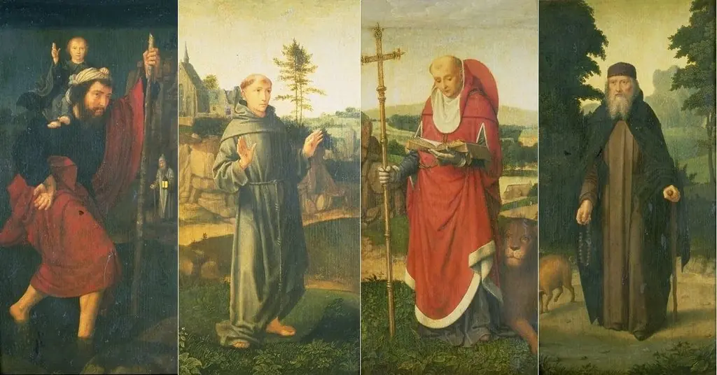 Wings of a Triptych with Saints Christopher, Francis, Jerome, Anthony, by Unknown
