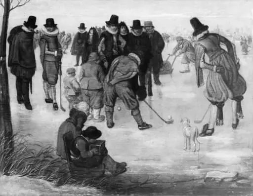 Winter Scene with Bandy Players on the Ice, by Unknown