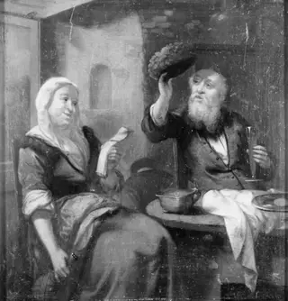 Woman and Drinking Man, by Unknown, 1750