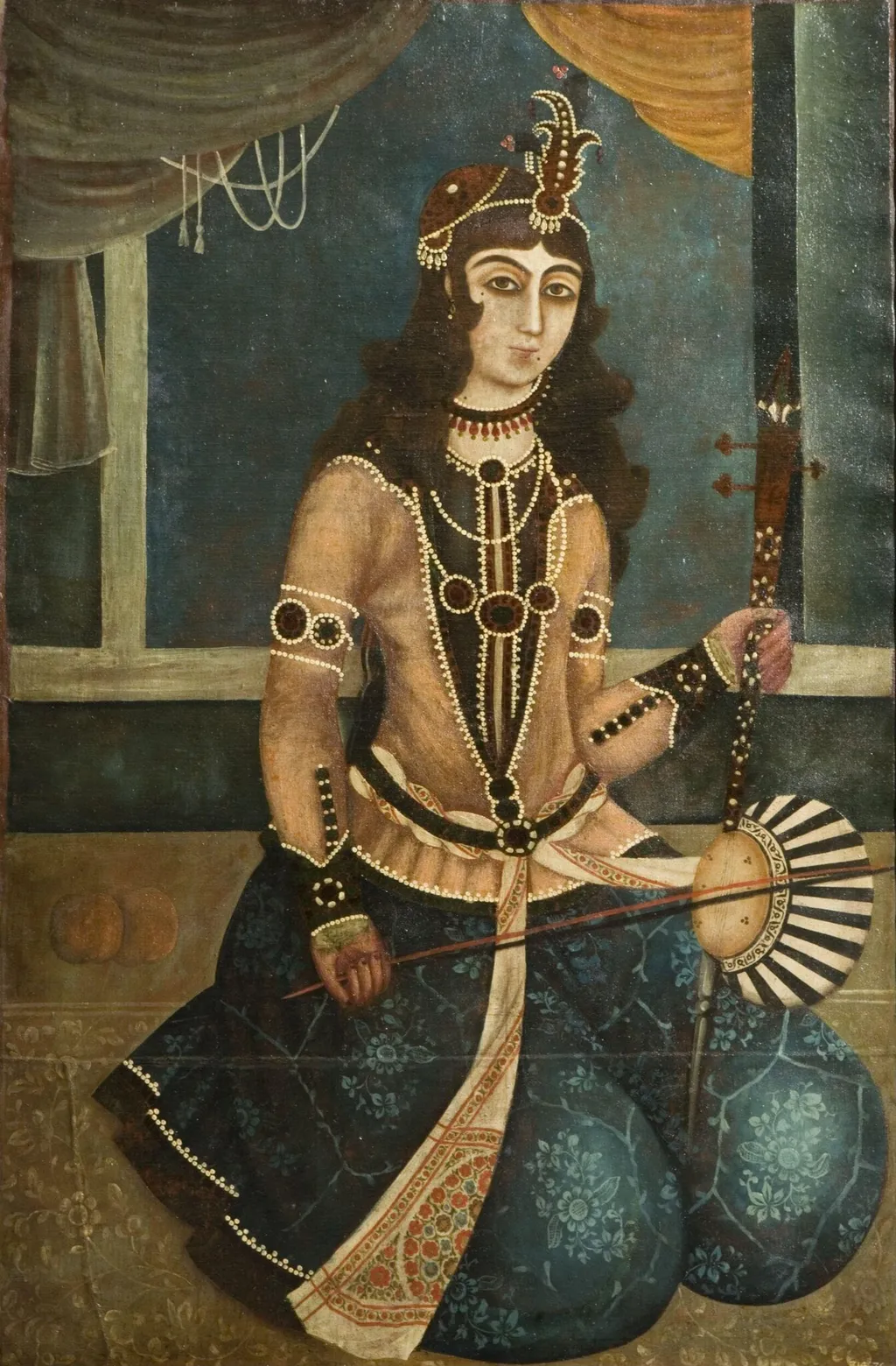 Woman playing a <i>kamānchah</i>, by Unknown, oil, 1800