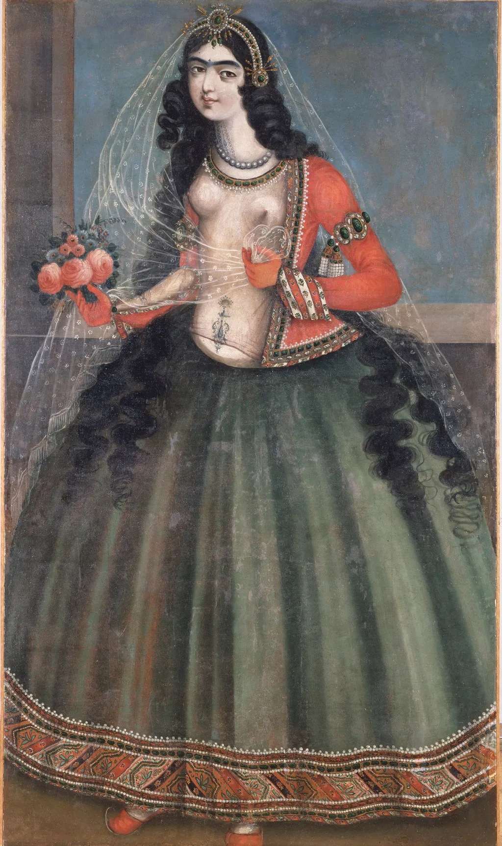 Woman with a Bouquet of Roses, by Unknown, unspecified, 1850