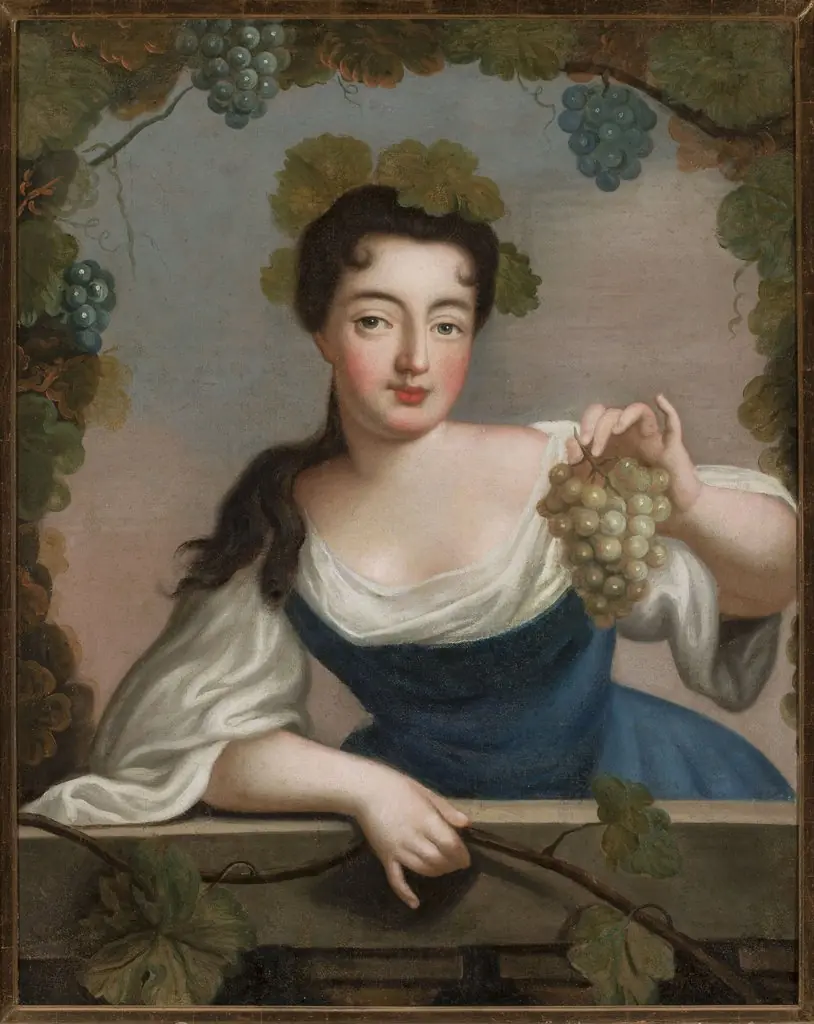 Woman with a bunch of grapes, by Unknown