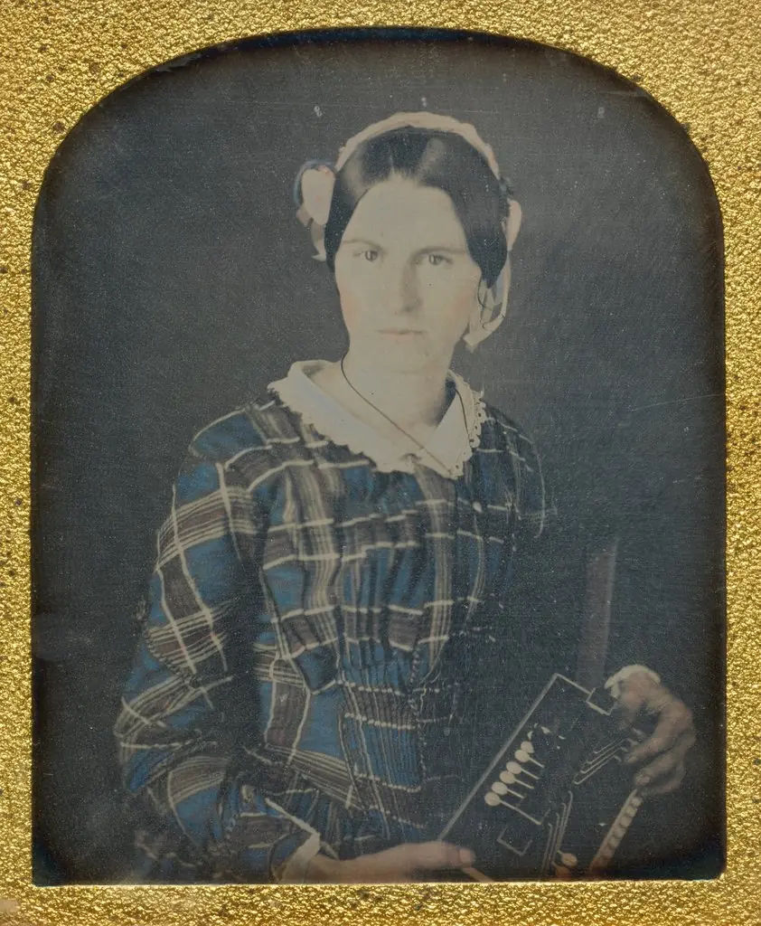 Woman with an Accordion daguerreotype, by Unknown