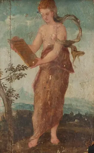 Woman with Text Panel, by Unknown