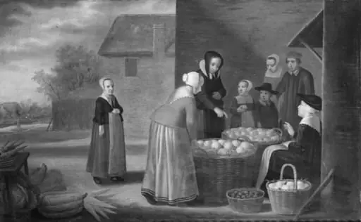 Women and Children by a Fruit Seller, by Unknown