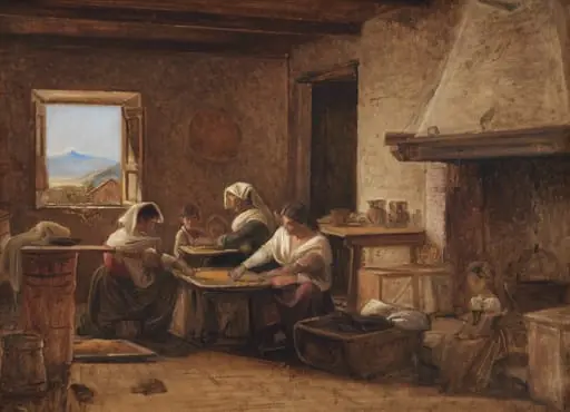 Women Working in the Kitchen of a Farmhouse near Olevano, Italy, by Unknown