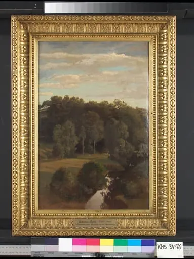 Wooded Hills behind a Meadow with a Peat Bog, by Unknown