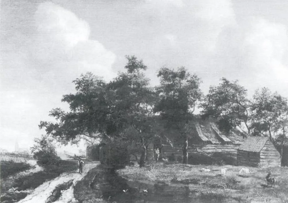 Wooded Landscape with Farmhouses, by Unknown, oil, 1657