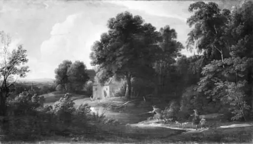 Wooded Landscape with Hunters, by Unknown