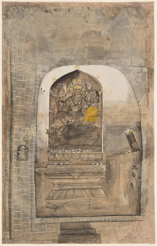 Worship of Stone Image of Shiva and Parvati within a Shrine, by Unknown