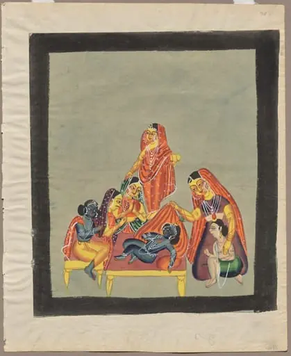 Worship of the Infant Krishna, from a Kalighat album, by Unknown, 1890