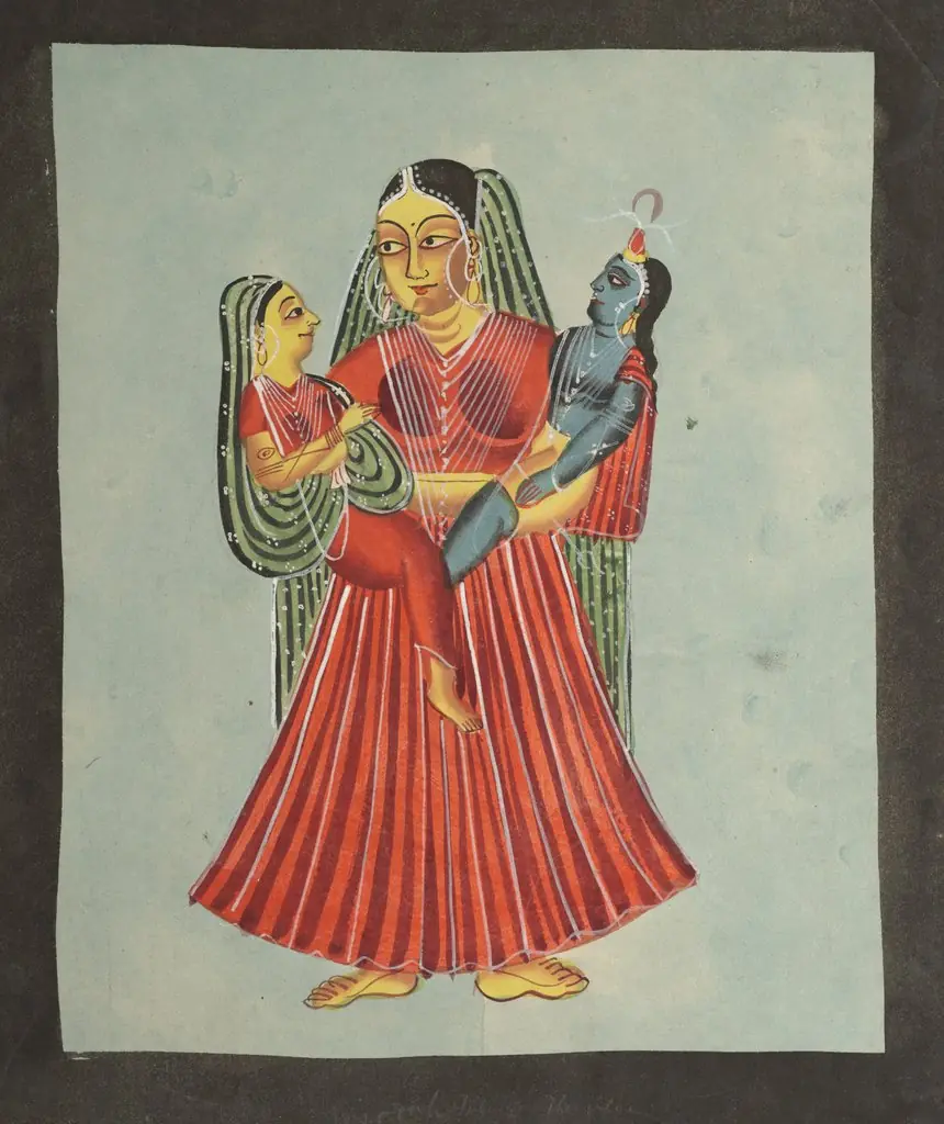 Yasoda Holding Krishna and Radha, by Unknown