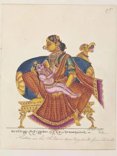 Yasoda suckling Krishna., by Unknown