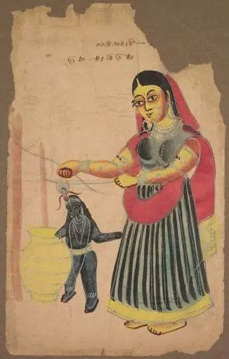 Yasoda with Krishna Churning Butter, by Unknown