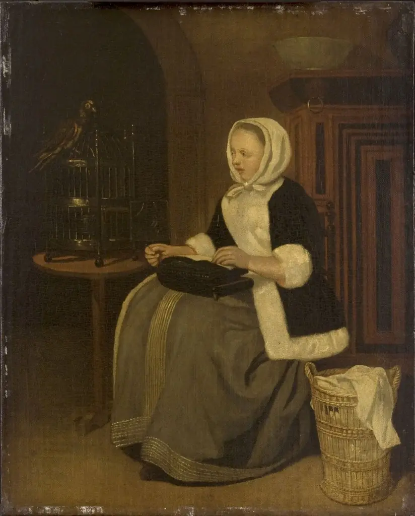 Young Lady Sewing, by Unknown
