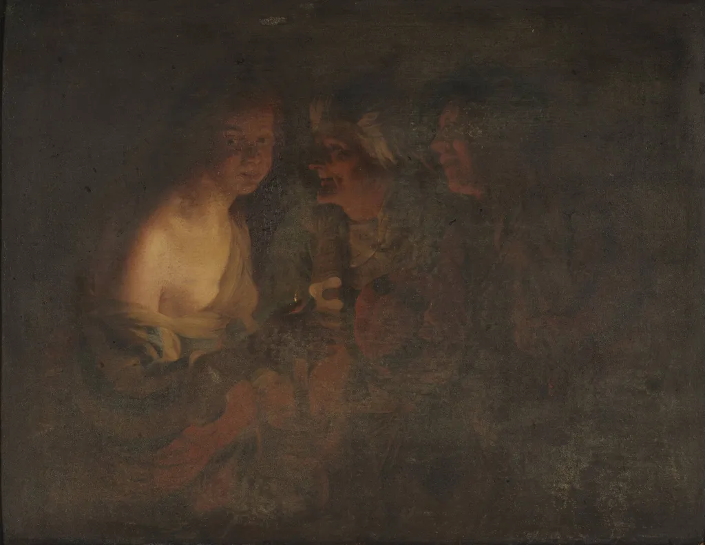 Young Woman with a Candlestick, Old Woman and a Violin Player, by Unknown, 1650