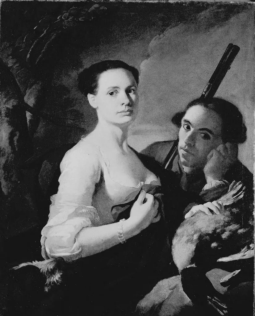 Young Woman with Hunter, by Unknown, 1750