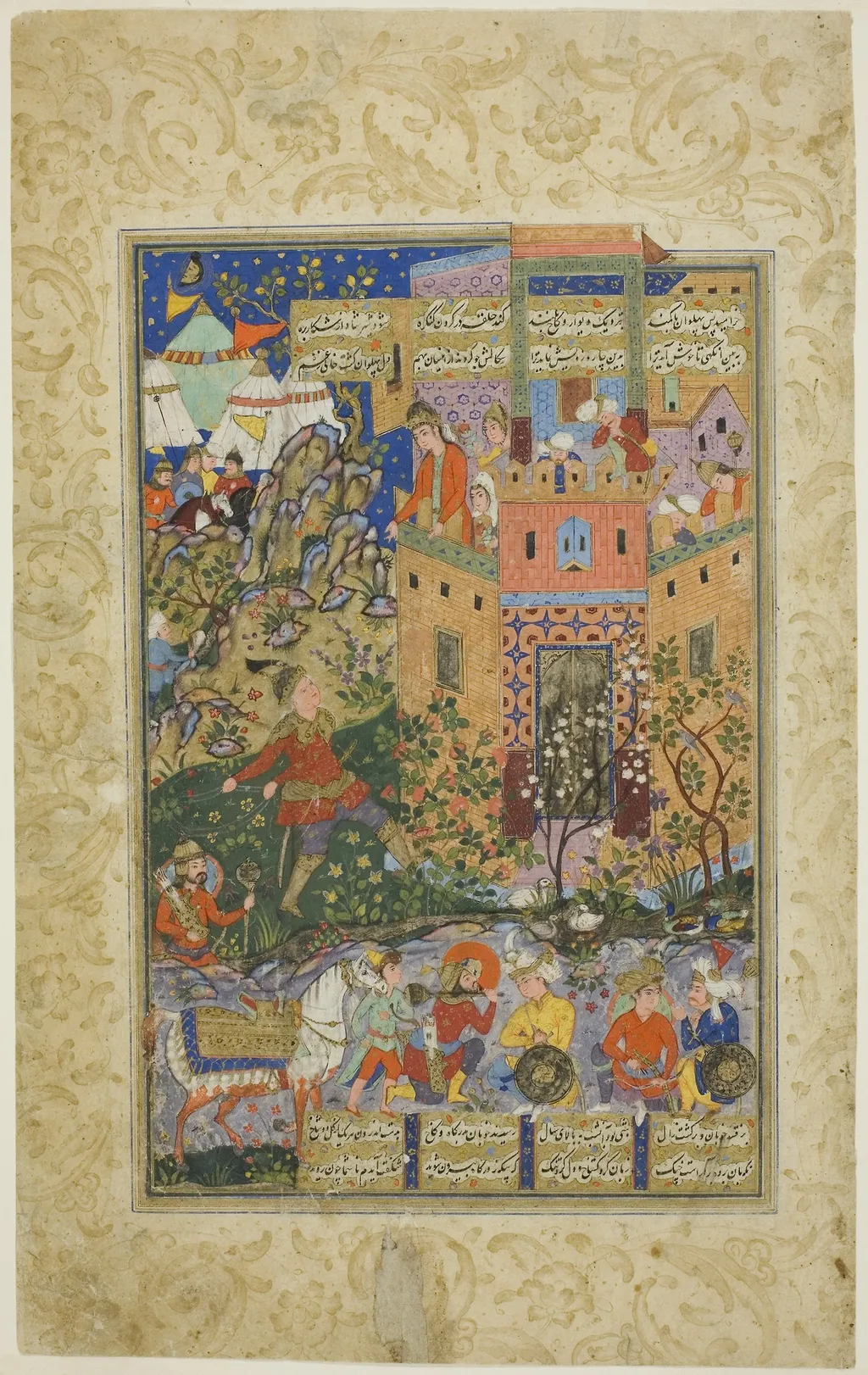 Zal Climbing to Rudaba, page from a copy of the Shahnama of Firdausi, by Unknown, unspecified, 1592