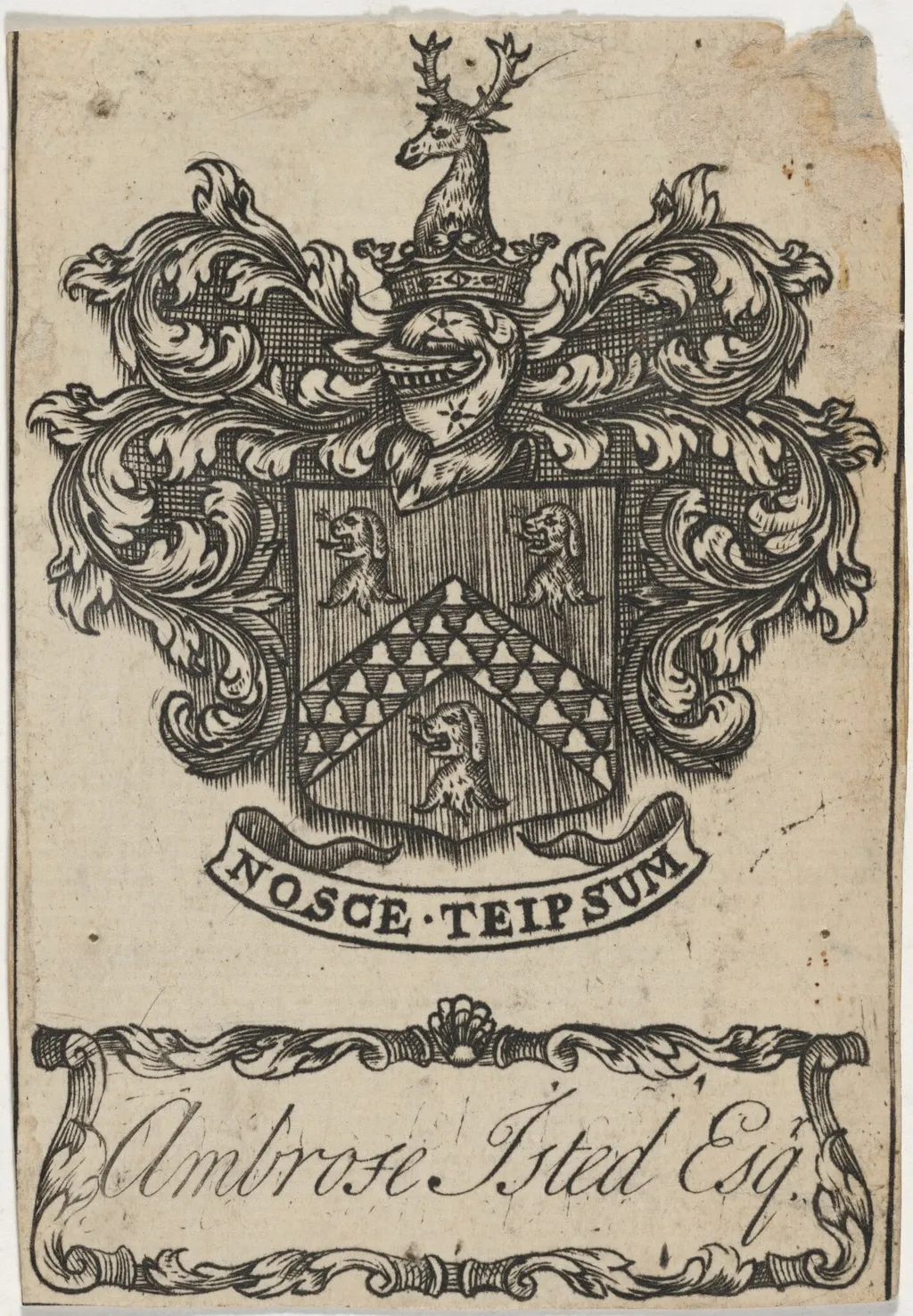 Bookplate for Ambrose Isted, by Unknown 19th Century, ink, 1850
